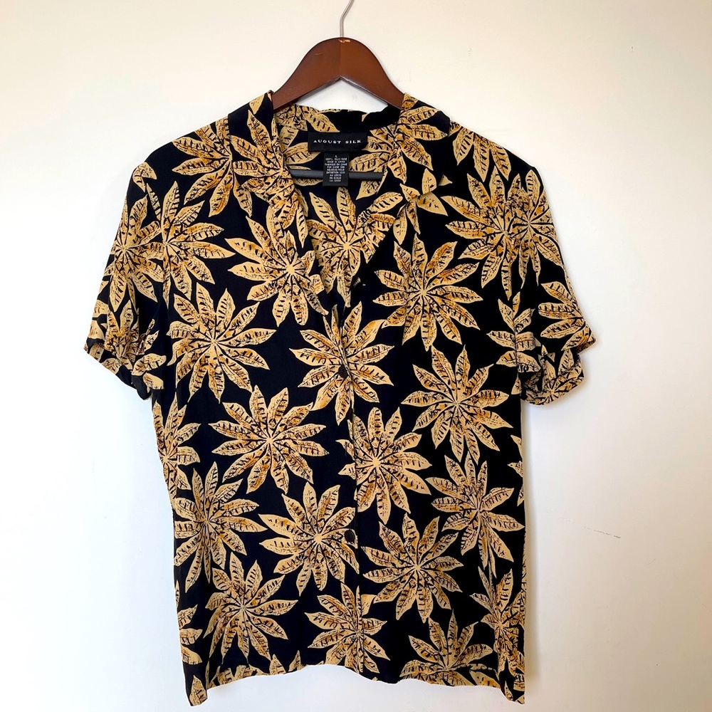 Vintage August Silk floral button-down shirt